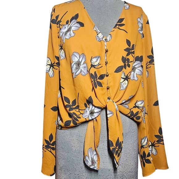 Yellow Floral Blouse Size Large - Picture 1 of 3